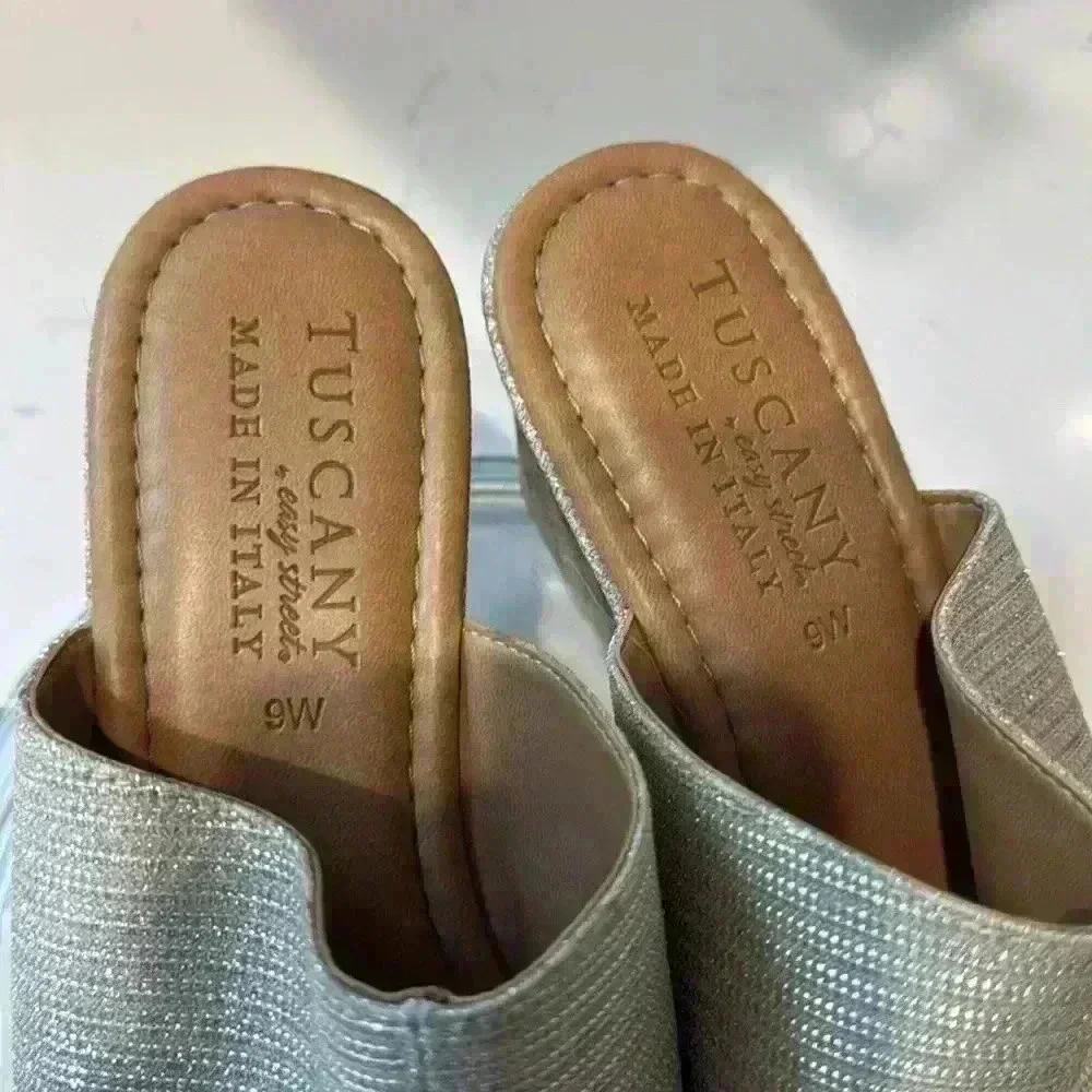 Tuscany Easy Streets Slip on Mule Style Wedge Sandals size 9W pre-owned